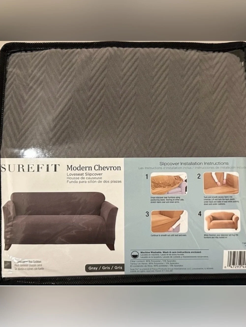 Sure Fit Modern Chevron Loveseat 1 Piece Gray Slipcover~NEW!